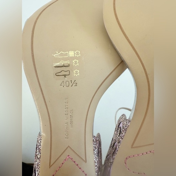 Sophia Webster Pink Silver Leather Evangeline Mid Heel butterfly sandals EU 40.5 - Picture 7 of 11